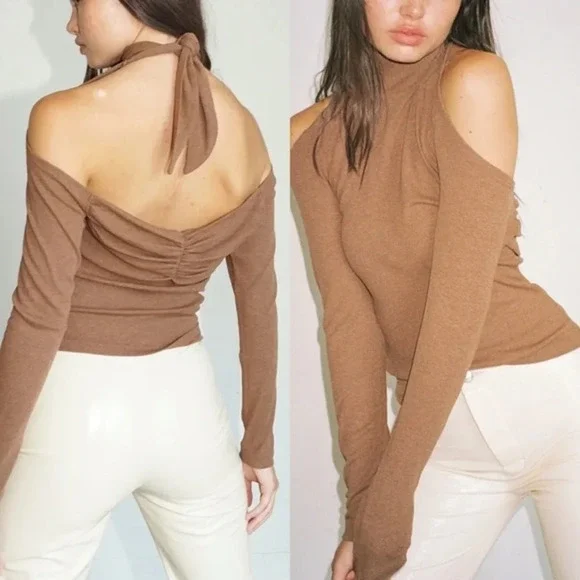 Revolve Top Womens 1x Nude LNA Easton Bracken Halter Grunge Casual Party Club - Picture 1 of 11